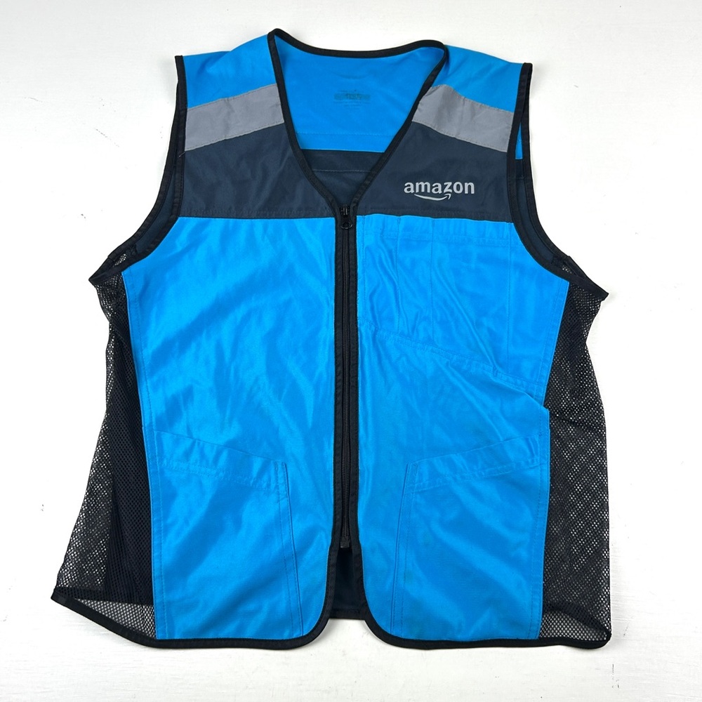 Amazon flex delivery mens work vest Sz medium blue reflective Luly yang